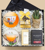Godiva Çikolata & 2li Fincan & Atelier Rebul Kolonya & Selamlıque Türk Kahvesi & Canlı Sukulent Çiçek Premium Hediye Seti