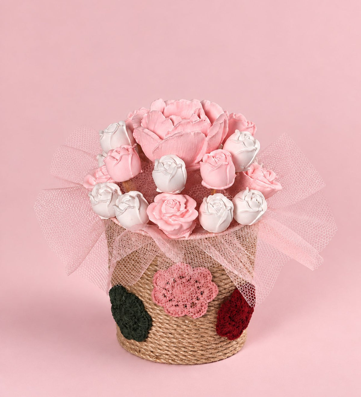 Renkli Motifli El Örgüsü Saksıda Kokulu Taş Dekoratif Hediyelik