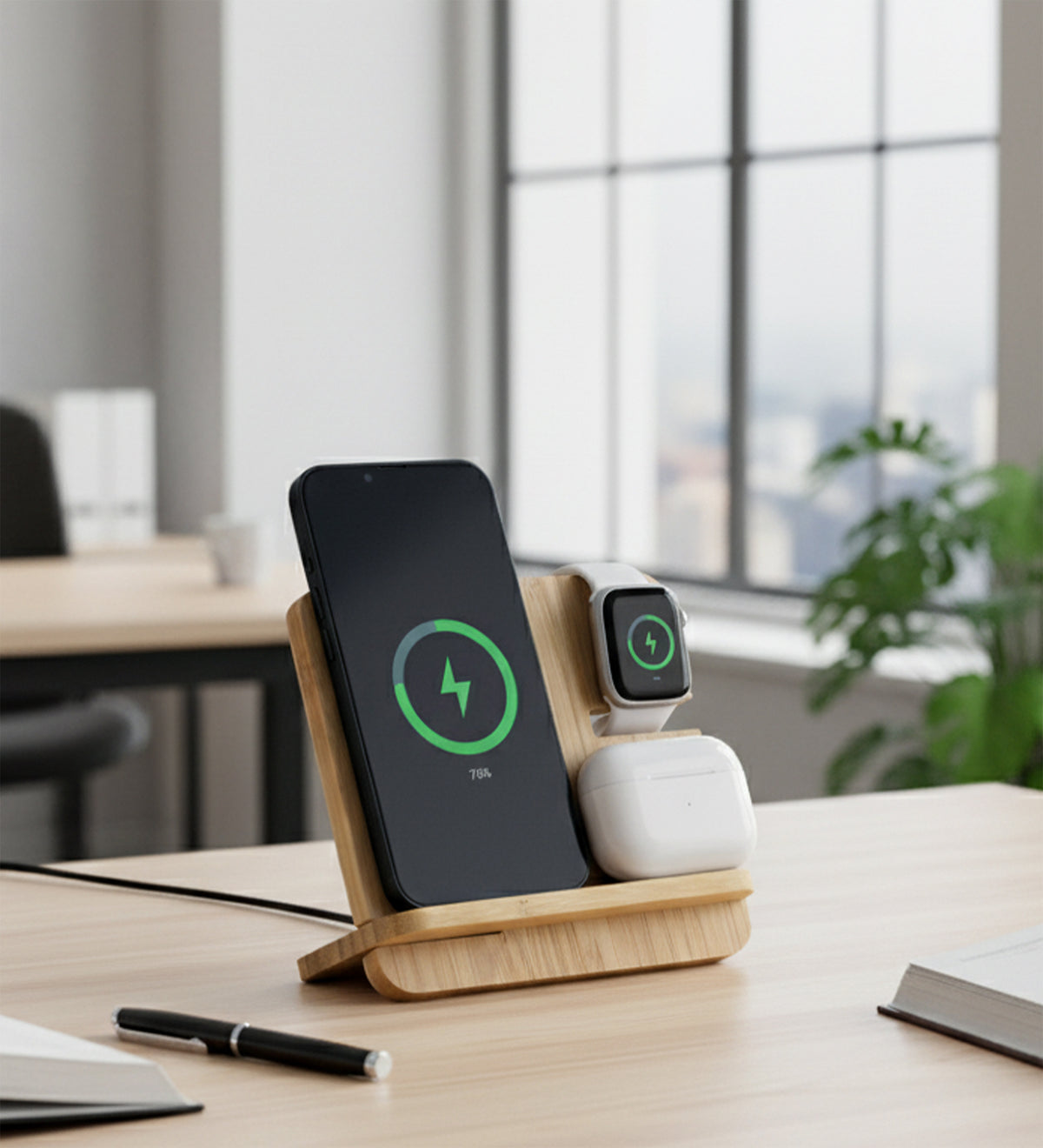 3’ü 1 Arada Bambu Kablosuz Hızlı Şarj Standı