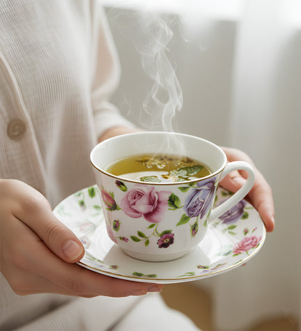 Pembe Çiçekli Çay ve Kahve Fincanı