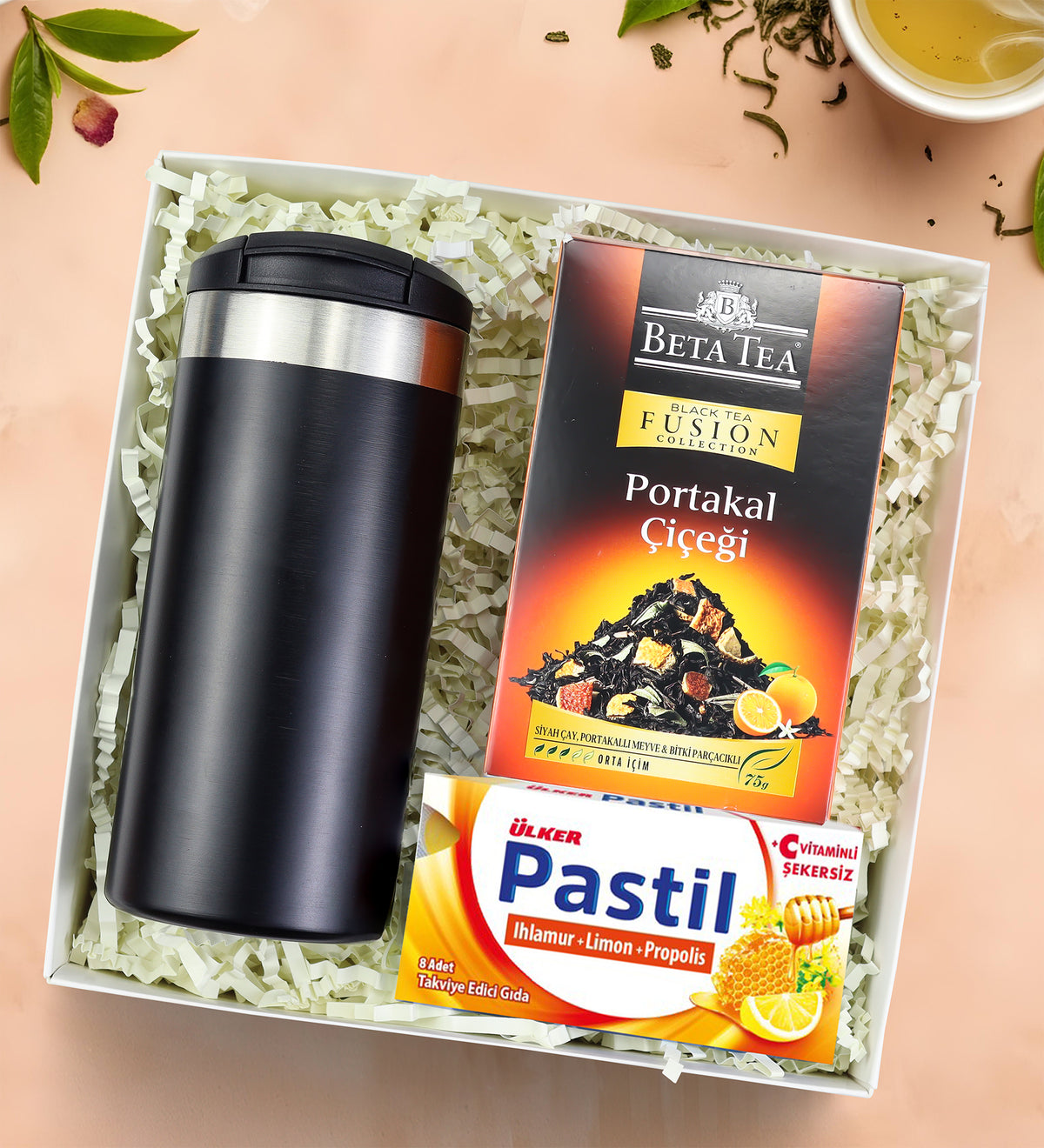 Çelik 350ml Termos & Beta Tea Bitki Çayı & Ülker Pastil Hediye Seti