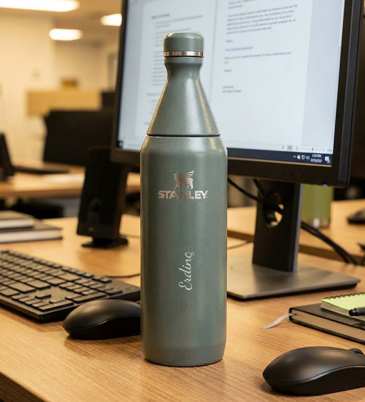 Kişiye Özel The All Day Slim Su Şişesi | 0,6 L Stanley Çelik Su Matarası Yeşil