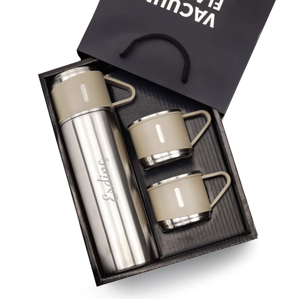 3 Bardaklı Silver Termos