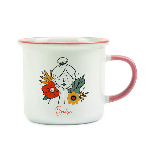 Pembe Renk Detaylı Vintage Kupa