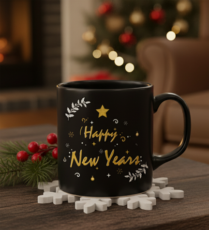 Siyah Yılbaşı Baskılı Kupa