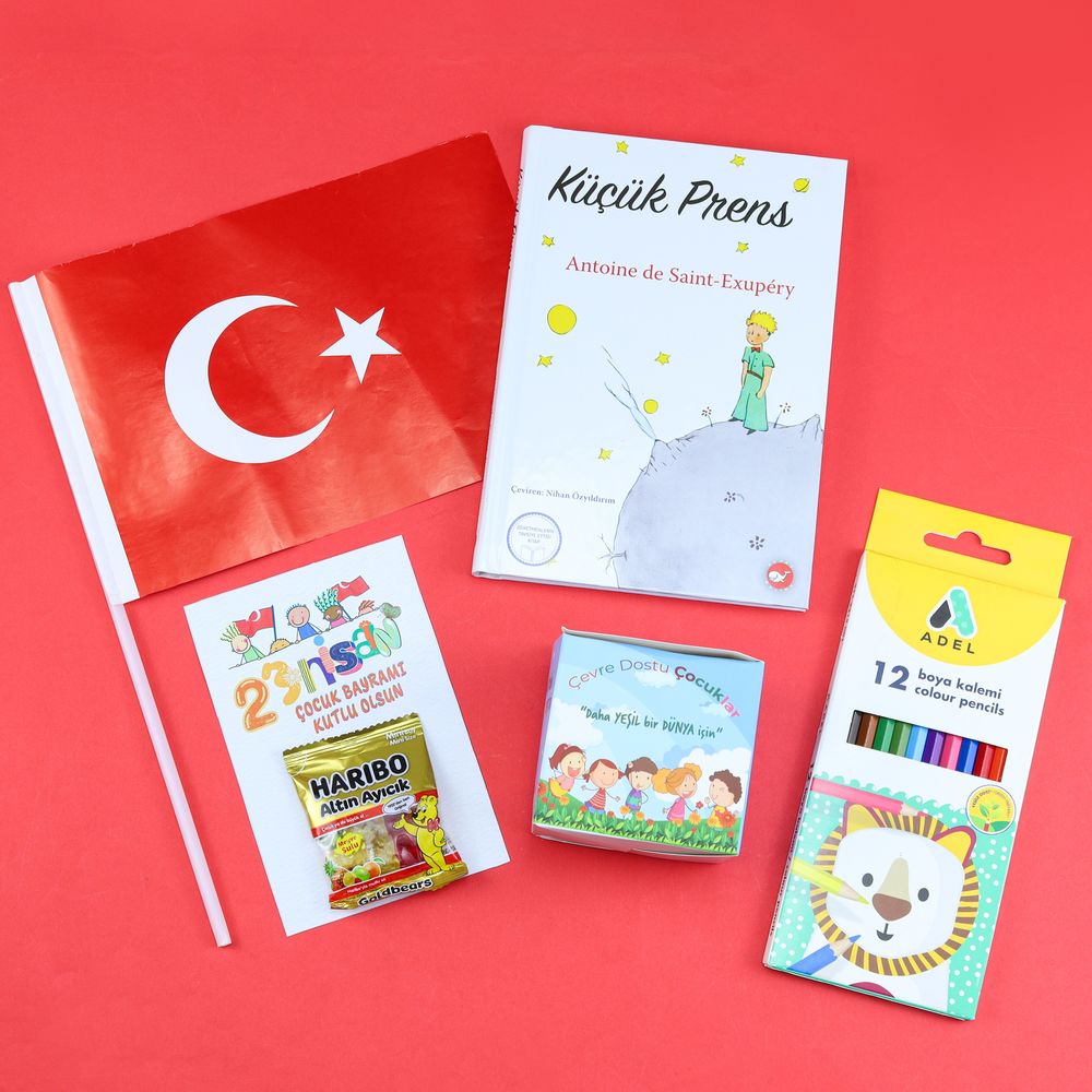 Adel 12'li Boya Kalemi & Çocuk Dikim Kiti & Mini Haribo Altın Ayıcık & Türk Bayrağı & Küçük Prens Kitabı Hediye Seti