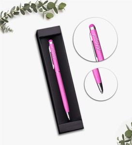 Kişiye Özel Pembe Touch Pen & Dikişli Mini Not Defteri & Makaron Fosforlu Kalem & Renkli Badem Şekeri & Yapışkanlı Notluk Hediye #2