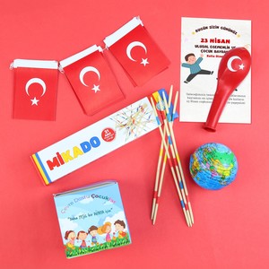 Asma Türk Bayrağı & Türk Bayraklı Balon & Dünya Baskılı Stres Topu & Çocuk Dikim Kiti & Mikado Hediye Seti #1