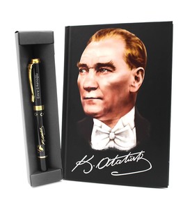 Kişiye Özel Atatürk Kabartmalı Roller Kalem & Mustafa Kemal Atatürk Resimli Defter Hediye Seti #1